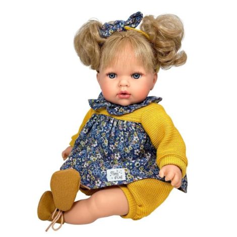 Papusa Nines D'Onil, Tita, cu sunete, cu parul blond, cu rochie albastra, cu miros de vanilie, 45 cm - imagine 5